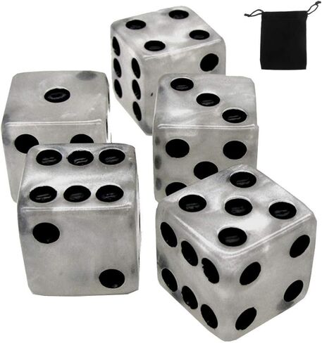 Set of (5) 16mm Dice Marbleized Standard Square Cornered with Black Velvet Cloth Pouch Bag (Pearl) in Saudi Arabia