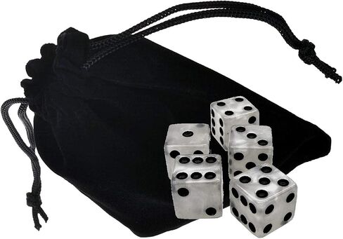 Set of (5) 16mm Dice Marbleized Standard Square Cornered with Black Velvet Cloth Pouch Bag (Pearl) in Saudi Arabia