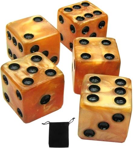 Set of (5) 16mm Dice Marbleized Standard Square Cornered with Black Velvet Cloth Pouch Bag (Pearl) in Saudi Arabia