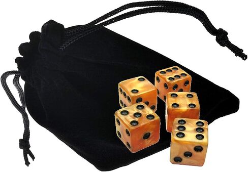 Set of (5) 16mm Dice Marbleized Standard Square Cornered with Black Velvet Cloth Pouch Bag (Pearl) in Saudi Arabia