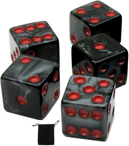 Set of (5) 16mm Dice Marbleized Standard Square Cornered with Black Velvet Cloth Pouch Bag (Pearl) in Saudi Arabia