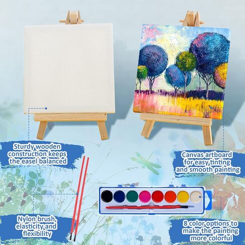 12 Set Mini Canvas Easel Set Include 8 Colors Watercolor Paint Bulk with 4 x 4 Inch Canvases and Easels Washable Watercolor Kids Paint for School Birthday Painting Art Party Favor Supplies in Saudi Arabia