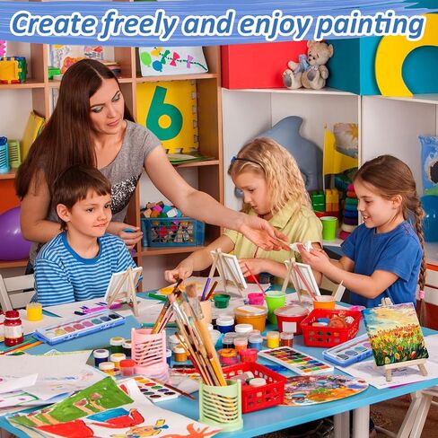 12 Set Mini Canvas Easel Set Include 8 Colors Watercolor Paint Bulk with 4 x 4 Inch Canvases and Easels Washable Watercolor Kids Paint for School Birthday Painting Art Party Favor Supplies in Saudi Arabia