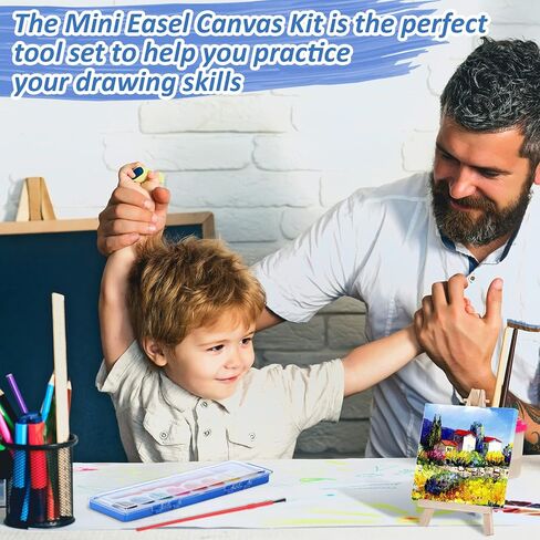 12 Set Mini Canvas Easel Set Include 8 Colors Watercolor Paint Bulk with 4 x 4 Inch Canvases and Easels Washable Watercolor Kids Paint for School Birthday Painting Art Party Favor Supplies in Saudi Arabia
