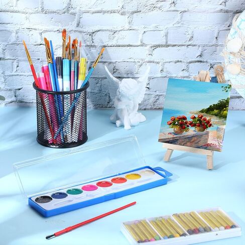 12 Set Mini Canvas Easel Set Include 8 Colors Watercolor Paint Bulk with 4 x 4 Inch Canvases and Easels Washable Watercolor Kids Paint for School Birthday Painting Art Party Favor Supplies in Saudi Arabia