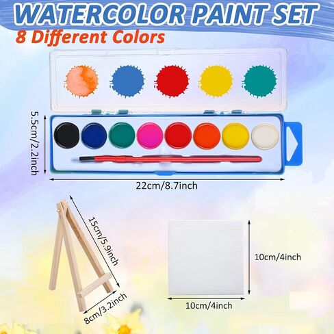 12 Set Mini Canvas Easel Set Include 8 Colors Watercolor Paint Bulk with 4 x 4 Inch Canvases and Easels Washable Watercolor Kids Paint for School Birthday Painting Art Party Favor Supplies in Saudi Arabia