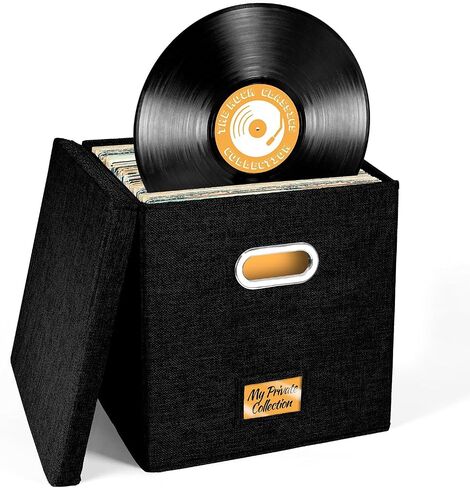 Vinyl Record Storage Box for up to 50+ 12-Inch Albums, Records Crate, LP Album Storage, Fabric Storage Boxes with Lids for Moving, Office, Closet, Home Organizer 13x13x13 (Black) in Saudi Arabia