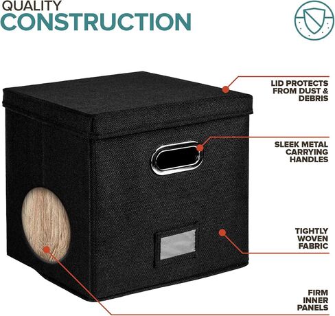 Vinyl Record Storage Box for up to 50+ 12-Inch Albums, Records Crate, LP Album Storage, Fabric Storage Boxes with Lids for Moving, Office, Closet, Home Organizer 13x13x13 (Black) in Saudi Arabia