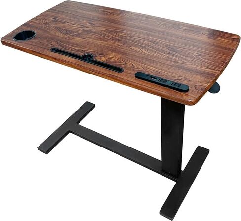Over bed Table Pneumatic Adjustable Height Stand Desk with hidden wheels USB Ports Pad slot Mobile Laptop Standing Desk Cart, Podium table (Wanult, 32X16 inshes) in Saudi Arabia