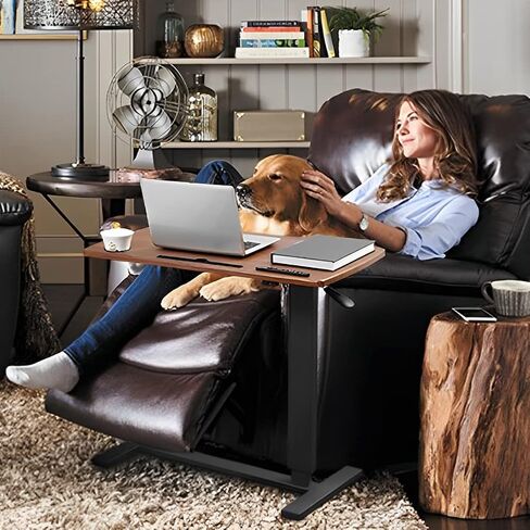 Over bed Table Pneumatic Adjustable Height Stand Desk with hidden wheels USB Ports Pad slot Mobile Laptop Standing Desk Cart, Podium table (Wanult, 32X16 inshes) in Saudi Arabia