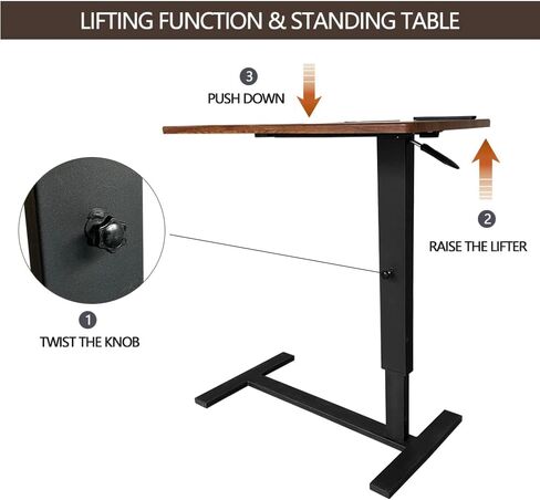 Over bed Table Pneumatic Adjustable Height Stand Desk with hidden wheels USB Ports Pad slot Mobile Laptop Standing Desk Cart, Podium table (Wanult, 32X16 inshes) in Saudi Arabia