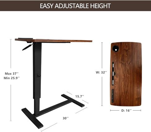 Over bed Table Pneumatic Adjustable Height Stand Desk with hidden wheels USB Ports Pad slot Mobile Laptop Standing Desk Cart, Podium table (Wanult, 32X16 inshes) in Saudi Arabia