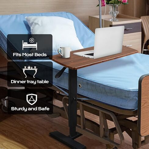 Over bed Table Pneumatic Adjustable Height Stand Desk with hidden wheels USB Ports Pad slot Mobile Laptop Standing Desk Cart, Podium table (Wanult, 32X16 inshes) in Saudi Arabia