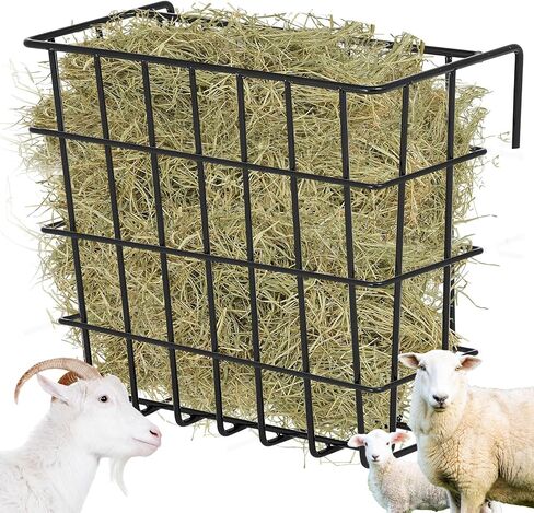 Gisafai Galvanized Hay Feeder 21.5 x 10.5 x 18 Inches Size Right for a Flake of Hay Heavy Duty Welded Wire Large Hay Rack Wall Single Sided Hay Feeder with Hook for Sheep Horses Farm Yield(Black) in Saudi Arabia
