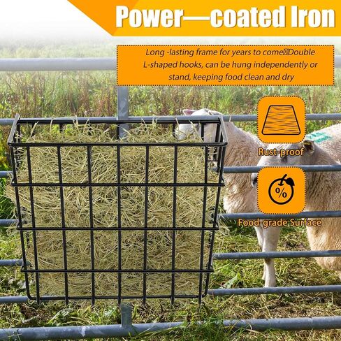 Gisafai Galvanized Hay Feeder 21.5 x 10.5 x 18 Inches Size Right for a Flake of Hay Heavy Duty Welded Wire Large Hay Rack Wall Single Sided Hay Feeder with Hook for Sheep Horses Farm Yield(Black) in Saudi Arabia