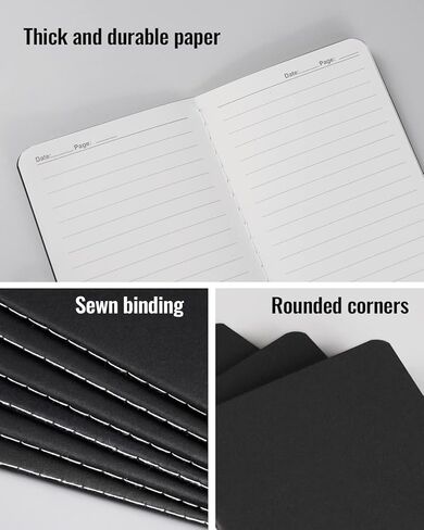 مجموعة دفاتر ملاحظات صغيرة للجيب، 8 عبوات من مفكرة مذكرات صغيرة مبطنة محمولة، 3.5 × 5.5 بوصة، 30 ورقة/60 صفحة، أسود in Kuwait