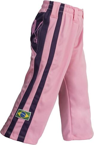 سروال كابويرا البرازيلي الأصلي للفنون القتالية - للفتيات/الأطفال (وردي مع طباعة بيريمباو على طول الجانب الخلفي) in Kuwait
