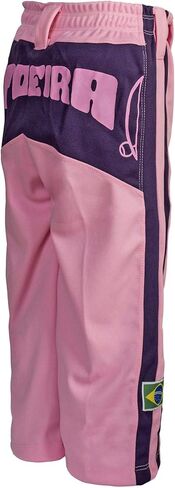 سروال كابويرا البرازيلي الأصلي للفنون القتالية - للفتيات/الأطفال (وردي مع طباعة بيريمباو على طول الجانب الخلفي) in Kuwait