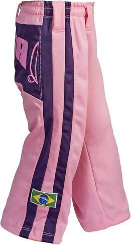 سروال كابويرا البرازيلي الأصلي للفنون القتالية - للفتيات/الأطفال (وردي مع طباعة بيريمباو على طول الجانب الخلفي) in Kuwait