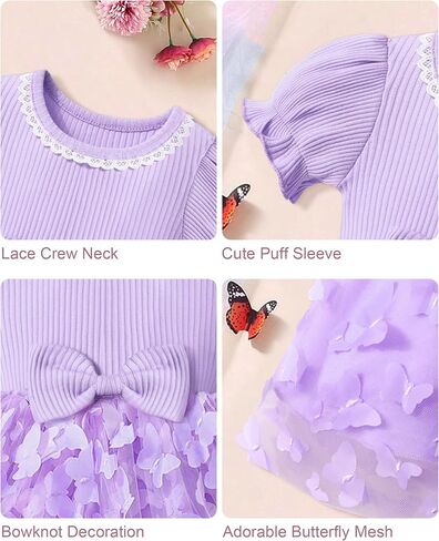 فستان للفتيات الصغيرات بأكمام منتفخة، فستان توتو على شكل فراشة، فستان من التول على شكل فراشة، فساتين أميرات لحفلات أعياد الميلاد in Kuwait