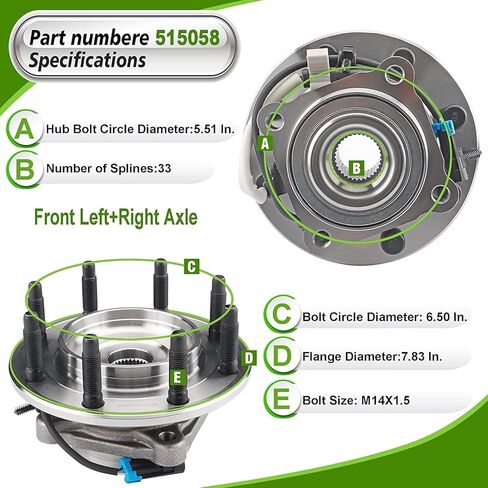 Front Wheel Bearing Hub Assembly 515058 (4WD Models ONLY) for 2002-2006 Avalanche 2500, 2001-2007 Silverado/Sierra 1500 1500HD 2500 2500HD, Suburban 2500, Yukon XL 2500 in Kuwait