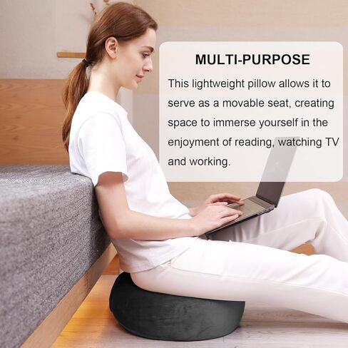 Meditation Cushion with Two Velvet Covers, 16 * 16 * 5.9 inches, Filled with Buckwheat - Round Yoga Bolster (Black) in Kuwait