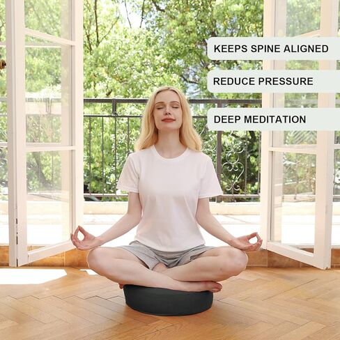 Meditation Cushion with Two Velvet Covers, 16 * 16 * 5.9 inches, Filled with Buckwheat - Round Yoga Bolster (Black) in Kuwait