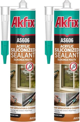 Akfix AS606 سدادة مطاطية من الأكريليك الأبيض للرسامين (2 × 10.1 أونصة سائلة) - سدادة أكريليك من السيليكون لختم النوافذ والأبواب، وملء الشقوق، وألواح القاعدة والزخرفة، عديم الرائحة، قابل للطلاء | 2 حزمة in Kuwait