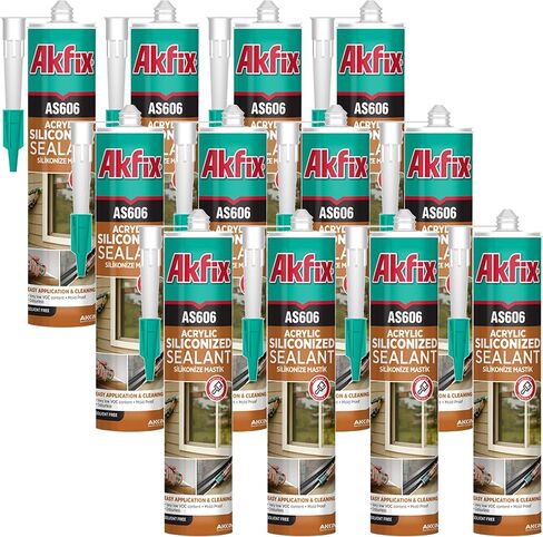 Akfix AS606 سدادة مطاطية من الأكريليك الأبيض للرسامين (2 × 10.1 أونصة سائلة) - سدادة أكريليك من السيليكون لختم النوافذ والأبواب، وملء الشقوق، وألواح القاعدة والزخرفة، عديم الرائحة، قابل للطلاء | 2 حزمة in Kuwait