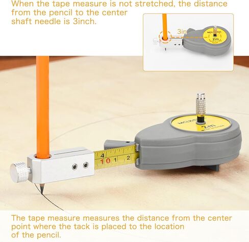 بوصلة شعاعية بشريط قياس دوار، أداة رسم دائرة قابلة للسحب مع شريط قياس، أداة هندسية بوصلة لرسم الخطوط والأقواس (بما في ذلك قلمين رصاص) in Kuwait