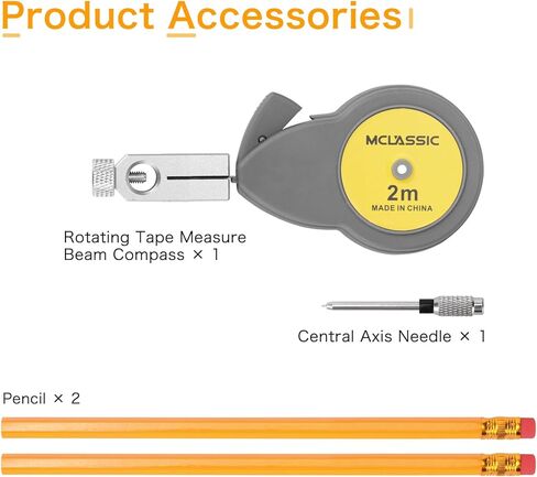 بوصلة شعاعية بشريط قياس دوار، أداة رسم دائرة قابلة للسحب مع شريط قياس، أداة هندسية بوصلة لرسم الخطوط والأقواس (بما في ذلك قلمين رصاص) in Kuwait