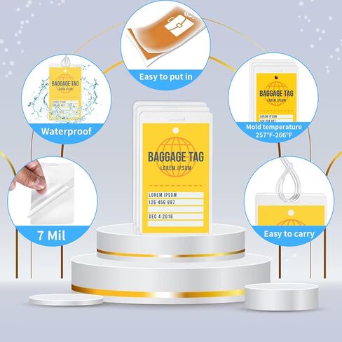 200 Pieces 10 Mil 2 1/2" x 4 1/4" Luggage Tag Laminating Pouches with Slot Hole Loops Thermal Lanyard Thermal Laminate Pouch Tags Kit Resealable for Work Permits Pass Cards Student ID Cards in Kuwait