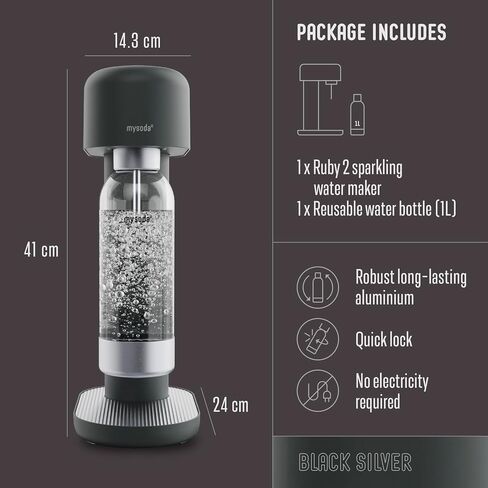 Mysoda Ruby 2 Sparkling Water Maker - with 1L Bottle - Black Copper | Silent Aluminum Sparkling Water Maker - Premium Quality - Ideal for Everyday Home Carbonation | CO2 Cylinder not Included in Kuwait