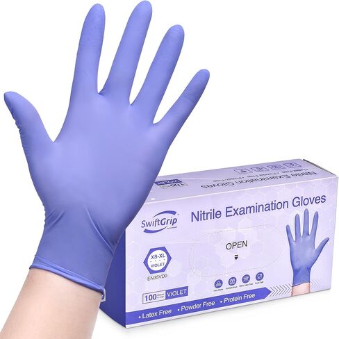 Disposable Nitrile Exam Gloves, 3mil, Medium, Box of 100, Violet Nitrile Gloves Disposable Latex Free for Medical, Cleaning, Cooking & Esthetician, Food-Safe, Powder-Free, Purple in Saudi Arabia