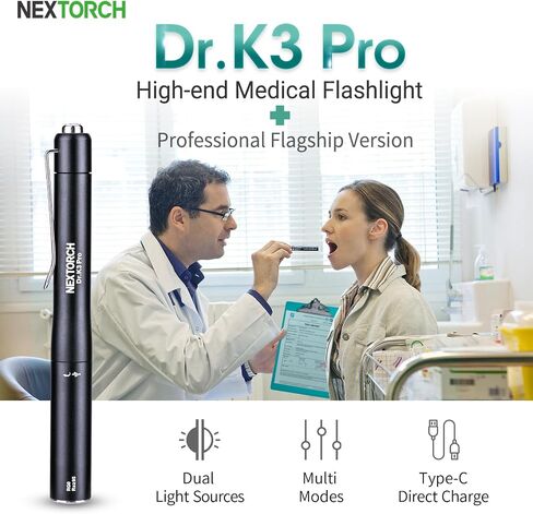 مصباح LED طبي من NEXTORCH مع ضوء قلم ممرضة لقياس التلاميذ للطبيب والممرضة وسماعة الطبيب والرعاية الصحية وطلاب مدرسة التمريض معدات طبية خفيفة (قابلة لإعادة الشحن) DR K3 PRO in Kuwait