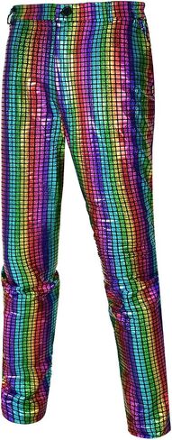 Men's 70s Disco Pants Metallic Sequin Straight Leg Trousers Party Dance Outfits in Saudi Arabia