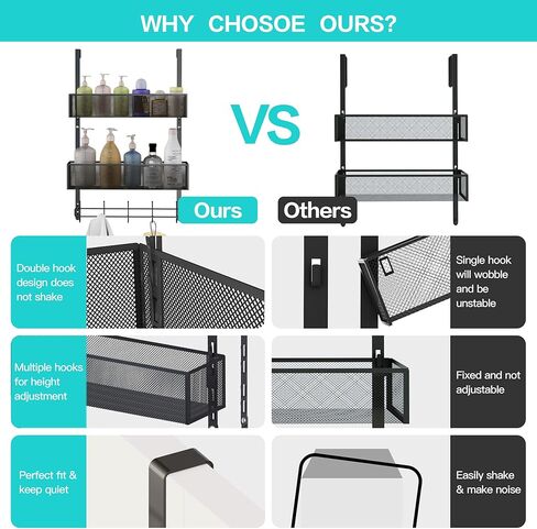 LUCYCAZ Adjustable Over The Door Hooks Organizer, Door Hanger Towel Rack with 10 Coat Hooks & 2 Mesh Basket, Over Door Storage Rack Back of Door Organizer for Barthroom Kitchen (Black) in Kuwait