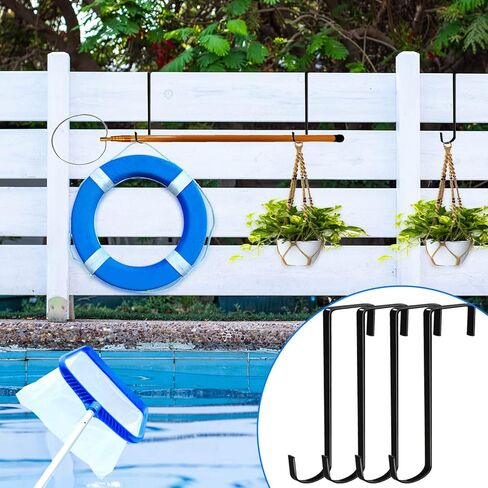 شماعة خطاف عمود حمام السباحة للسياج (15 بوصة) خطاطيف سياج من الفينيل شماعات سياج فولاذية مطلية بمسحوق لتعليق الأضواء والخرطوم والنباتات ومغذيات الطيور وأدوات حمام السباحة (4 عبوات) in Kuwait