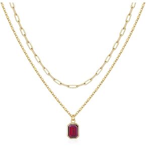 Layered Birthstone Necklace for Women Girls, 14K Gold-Plated Paperclip Chain Choker Necklace with Rectangle Birthstone Pendant Birthday Gifts for Women Girls Dainty Small in Saudi Arabia