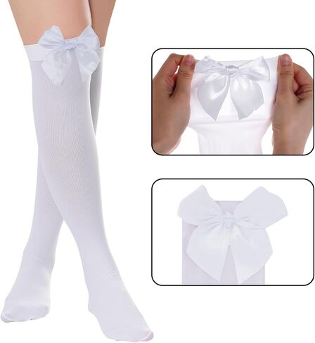 Womens Thigh High Stockings with Bows, Satin Bow Stockings, Knee High Socks with Bows for Cosplay Daily Wear in Saudi Arabia