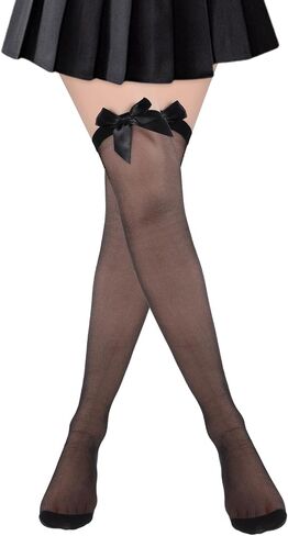 Lusofie Thigh High Socks with Bow for Women Lace Thigh High Stockings Cute Over the Knee Stocks for Halloween in Saudi Arabia