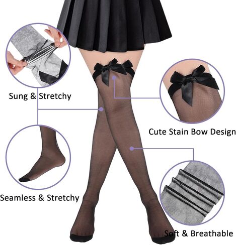 Lusofie Thigh High Socks with Bow for Women Lace Thigh High Stockings Cute Over the Knee Stocks for Halloween in Saudi Arabia