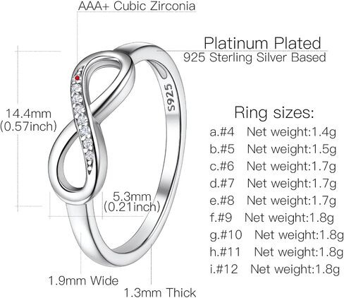 Suplight 925 Sterling Silver Ring Simple Infinity Knot Wedding Band Rings Love Knot Promise Ring for Women Size 4-12(with Gift Box) in Kuwait