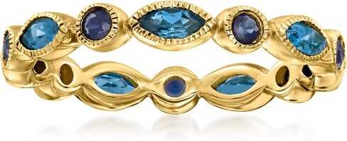 Pure Collection by Ross-Simons 0.70 ct. t.w. London Blue Topaz and .30 ct. t.w. Sapphire Geometric Eternity Band in 14kt Yellow Gold in Saudi Arabia