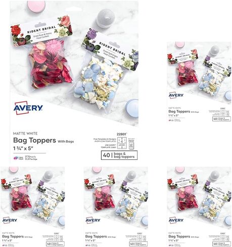 Avery Printable Bag Toppers for Laser & Inkjet Printers, Bags Included, 1.75" x 5", Pack of 40 (22801) in Saudi Arabia