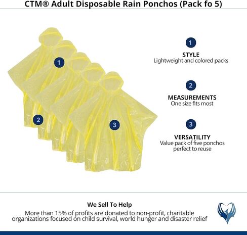 CTM Adult Disposable Rain Ponchos (Pack of 5) in Saudi Arabia