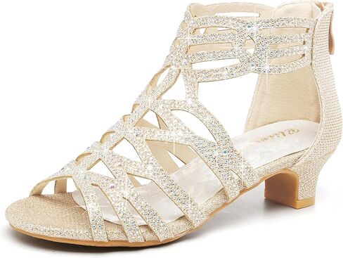 Girls High Heels Dress Pump Sandals Glitter Wedding Flower Party Princess Shoes for Kids Toddler in Saudi Arabia