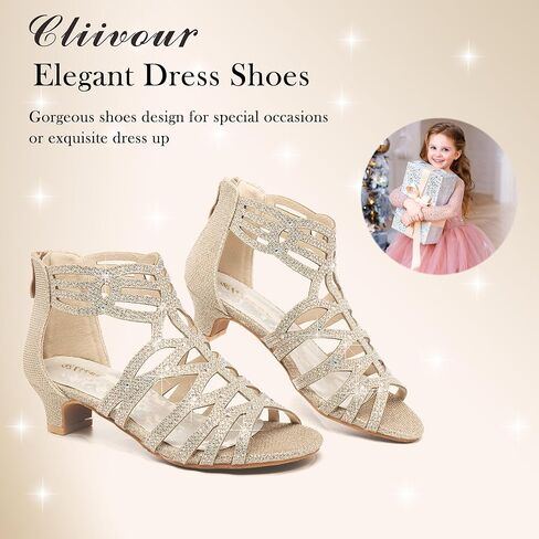Girls High Heels Dress Pump Sandals Glitter Wedding Flower Party Princess Shoes for Kids Toddler in Saudi Arabia