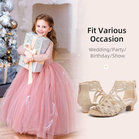 Girls High Heels Dress Pump Sandals Glitter Wedding Flower Party Princess Shoes for Kids Toddler in Saudi Arabia