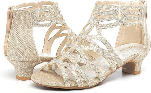 Girls High Heels Dress Pump Sandals Glitter Wedding Flower Party Princess Shoes for Kids Toddler in Saudi Arabia